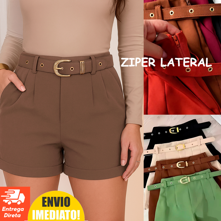 Short Alfaiataria Feminino com Cinto Forrado Com Bolso – Elegante, Confortável e Super Tendência