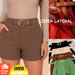 Short Alfaiataria Feminino com Cinto Forrado Com Bolso – Elegante, Confortável e Super Tendência