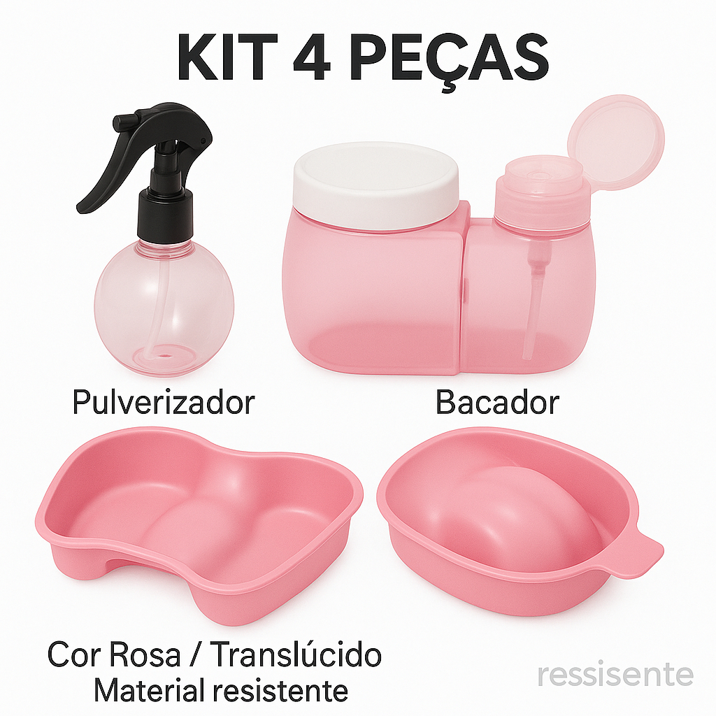 Kit 4 Peças para Manicure – Bacia Mãos, Bacia Pés, Pulverizador e Dosador em Oferta na Shopee