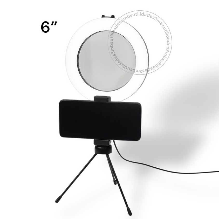 Ring Light Led Mesa Iluminador Pequena Tripé 6 Polegada 16cm Com Suporte de Celular