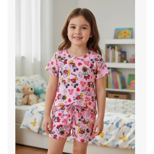 Conjunto Infantil Menina Shorts e Blusa Estampado Verão Tecido Super Qualidade Roupa Infantil Menina