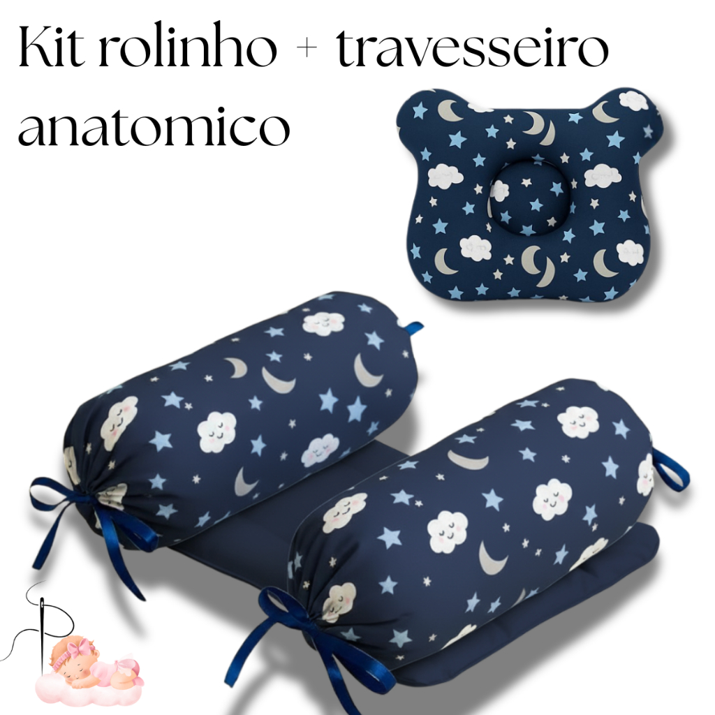 kit Rolinho segura bebê apoio + travesseiro anatômico ursinho, estampado, antialérgico, confortável em Oferta na Shopee