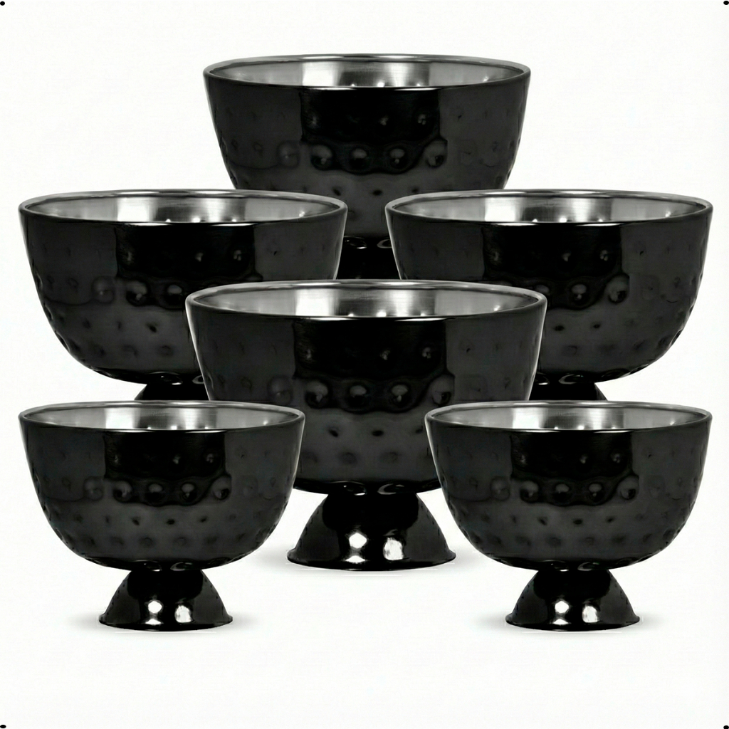 Kit com 6 Taças metal de Sobremesa Martelada Preta180ml para sorvete frutas saladas em metal em Oferta na Shopee