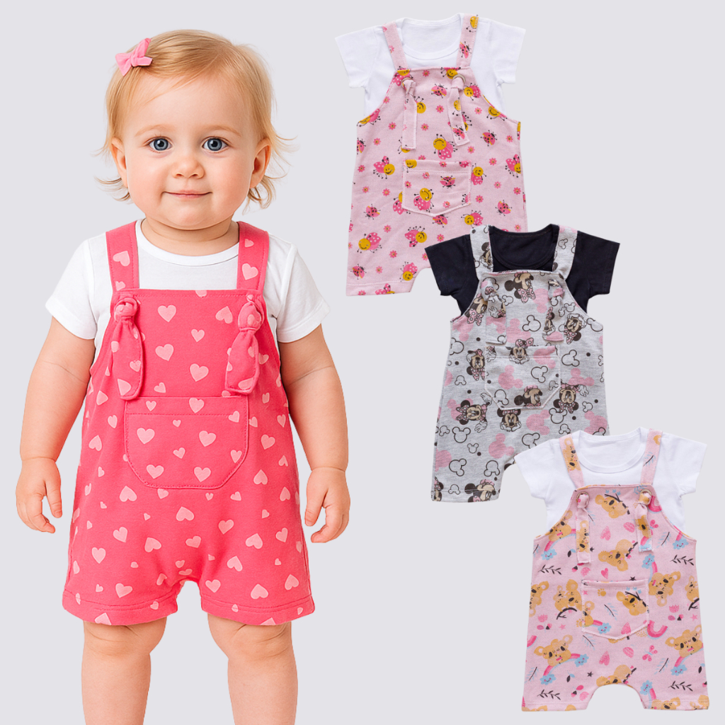 Jardineira Salopete Macacão Roupa Infantil Bebê Menina