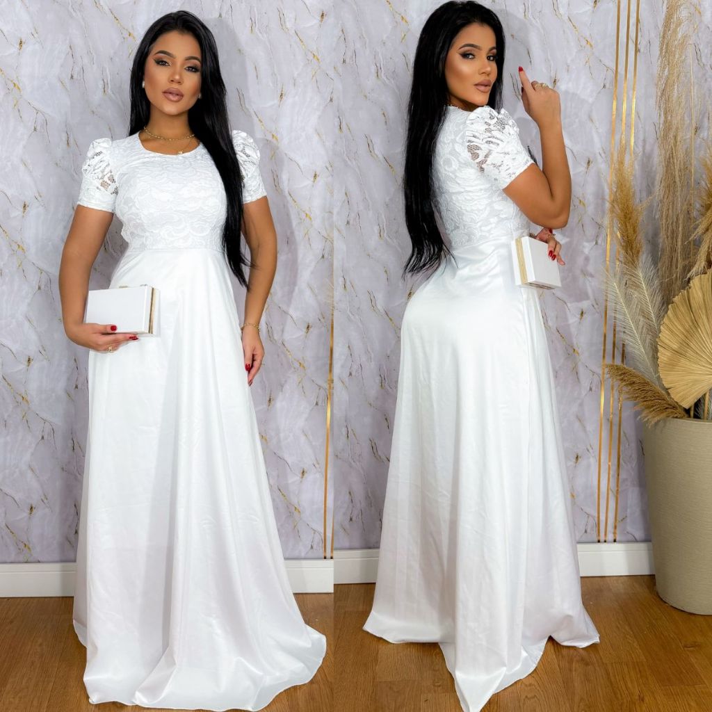 VESTIDO LONGO GODE RENDA SAIA ACETINADA NOIVA CASAMENTO Festa Debutante