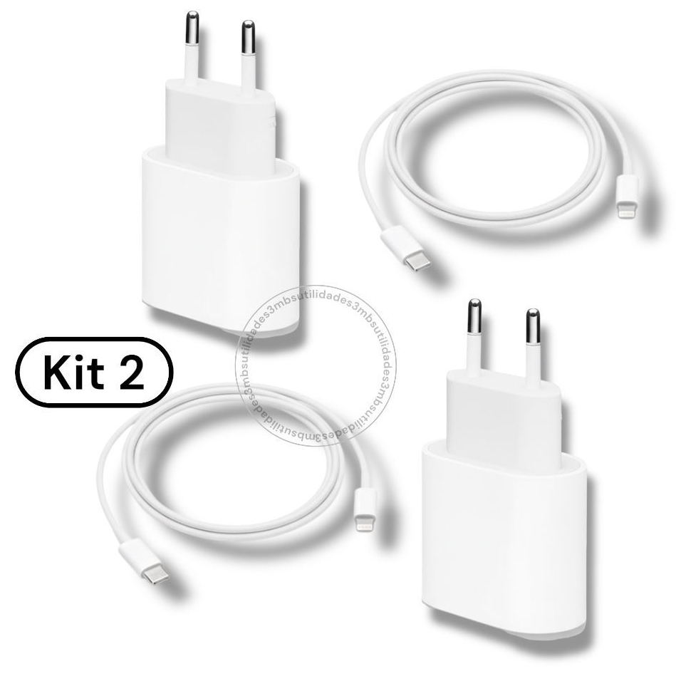 Kit 2 Carregadores Turbo De iPhone Fonte com Cabo Carregamento Rápido 20W