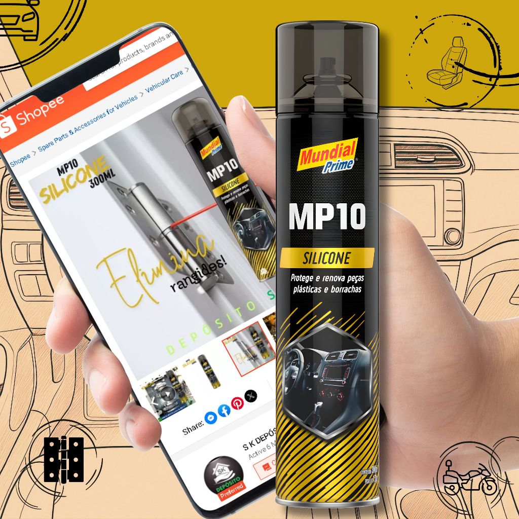 Silicone Spray Finalizador Neutro Automotivo 300ml Mundial Prime Renova Borrachas e Peças Plásticas em Oferta na Shopee