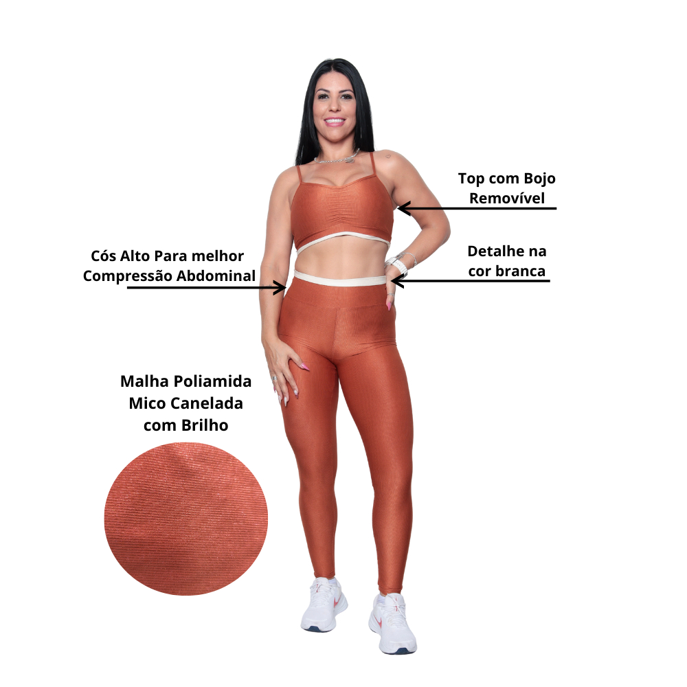 Conjunto Laranja Feminino Academia Fitness Suplex Poliamida Zero Transparência Exercícios Conforto