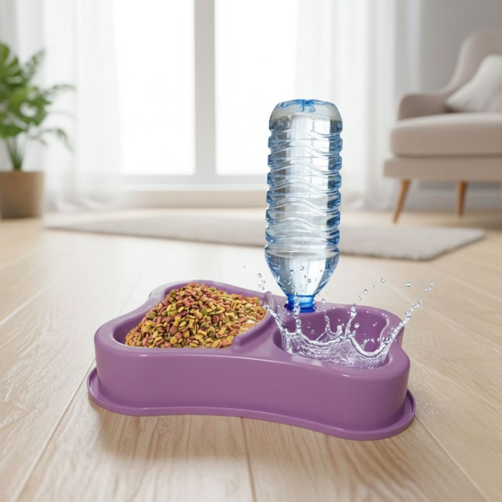 Comedouro Duplo Anti-Formiga Automático com Suporte Para Garrafa | Comedouro e Bebedouro para Pet