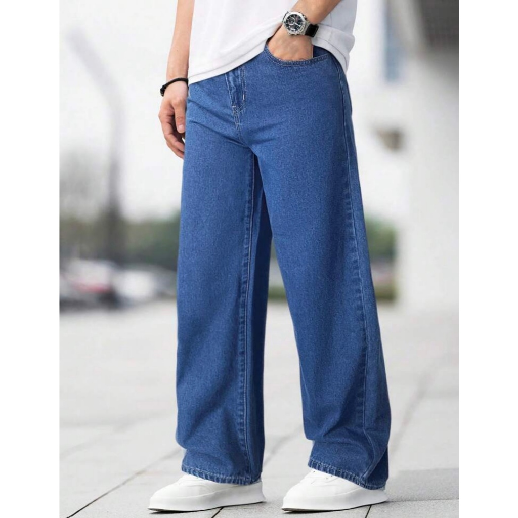 Calça Jeans Balão Masculina Infantil Juvenil Baggy Reta para Meninos Lançamento 10-16