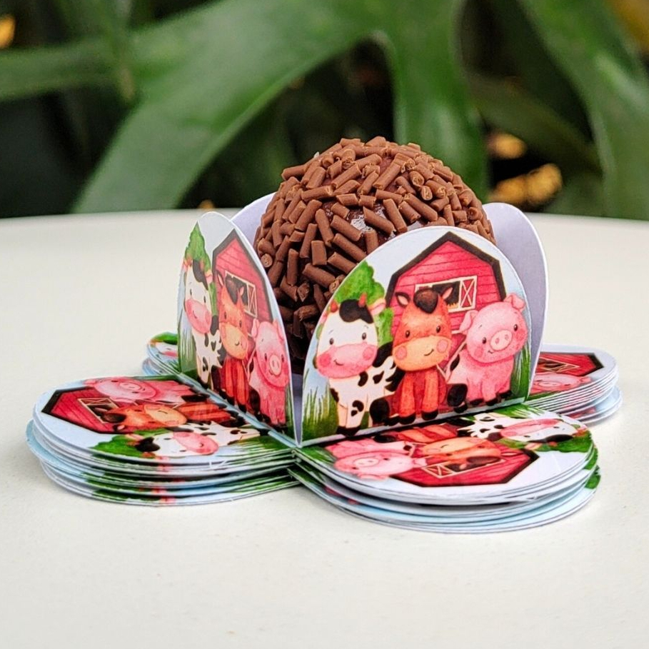 Forminha de Doce Brigadeiro, Beijinho 4 Pétalas Festa, Aniversário, Lembrancinha Fazendinha
