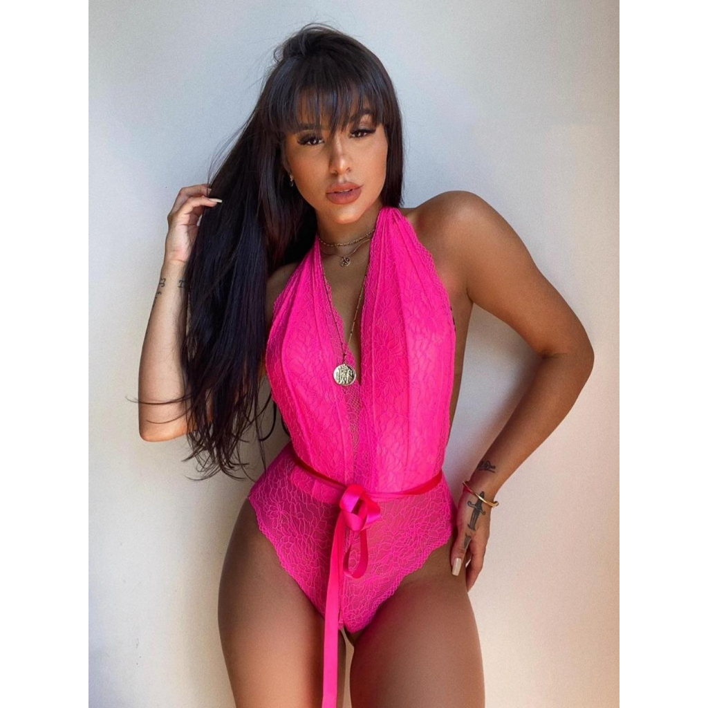 Body De Renda C/ Fita Lingerie