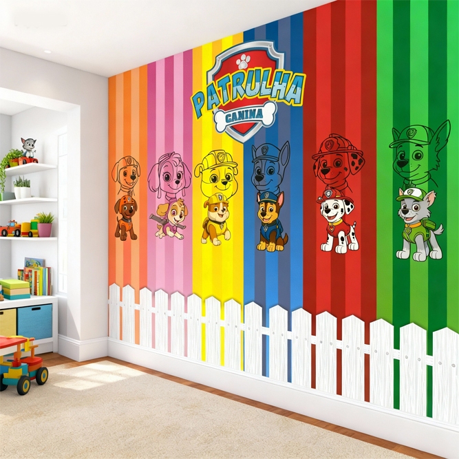 Papel de Parede Tema Patrulha Canina Listrado Colorido Adesivo Personalizado M² PAREDE TODA