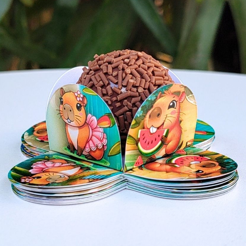 Forminha de Doce Brigadeiro, Beijinho 4 Pétalas Festa, Aniversário, Lembrancinha Capivara
