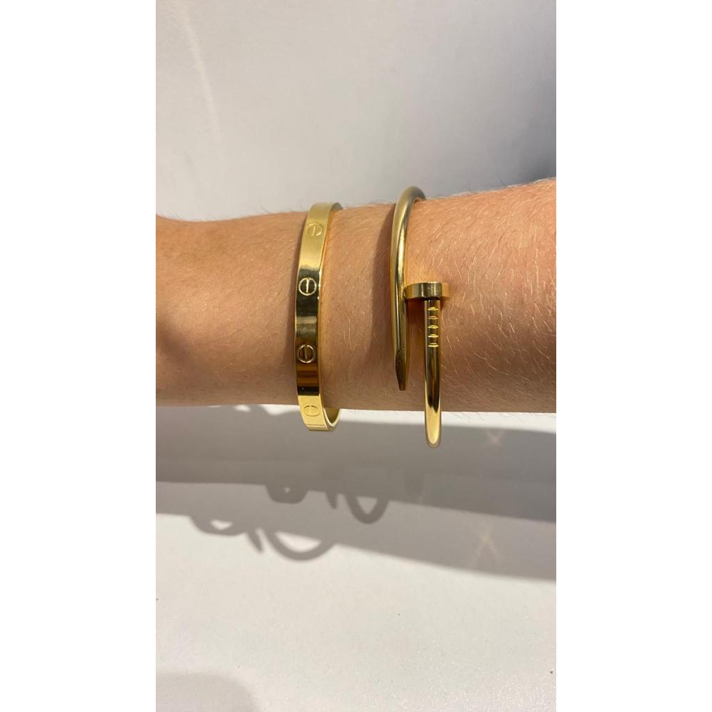 Conjunto 2 Braceletes Aço inoxidável Dourado Prata Acessórios Femininos Kit Pulseira