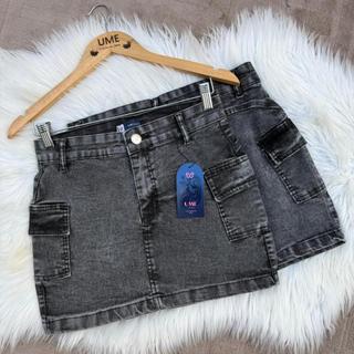 Saia Cargo Marmorizada Preta Lycra Curta Saia Grafite Cintura Alta Levanta Bumbum Barata Plus Size