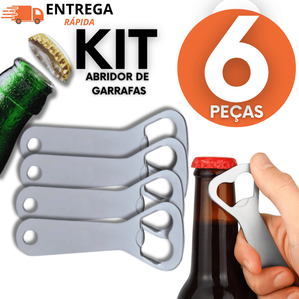 06 Peças - Abridor de Garrafas Latas Para Bar e Bebidas Qualidade Garantida Premium Utilidades
