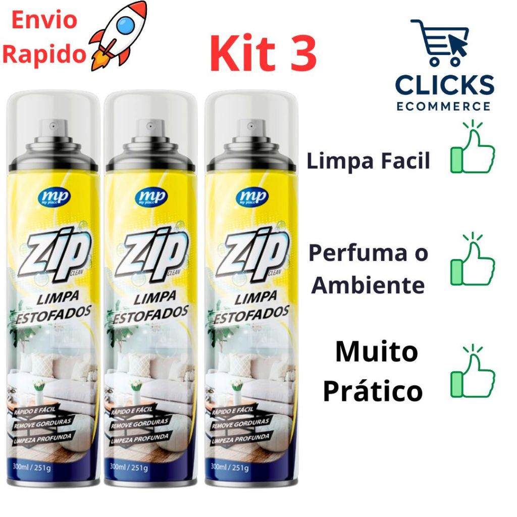 Kit 3 Espuma Mágica Zip Clean 300ml Limpa a Seco Sofá, Estofado, Banco de Carro Limpeza Profunda em Oferta na Shopee