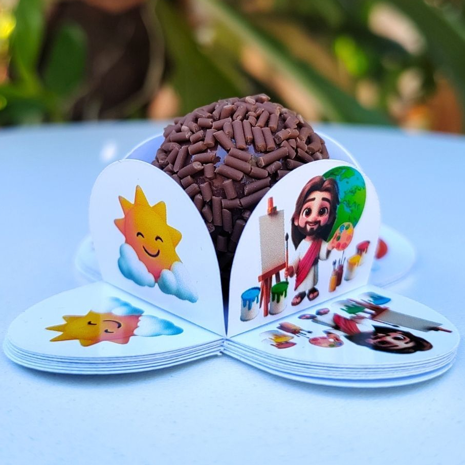 Forminha de Doce Brigadeiro, Beijinho 4 Pétalas Festa, Aniversário, Lembrancinha Infantil O Maior Pintor do Mundo Sol