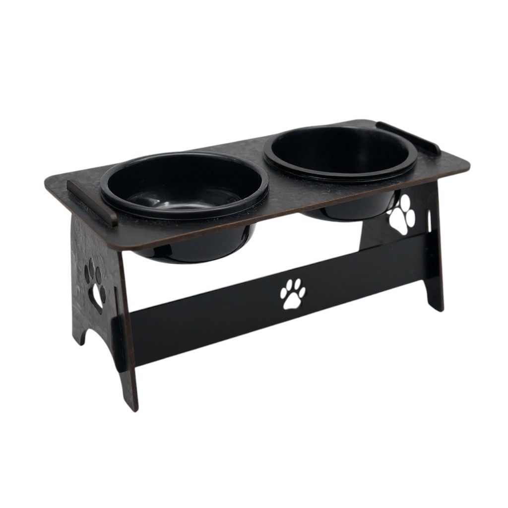 Comedouro Duplo Elevado Sustentável Mdf Cães e Gatos