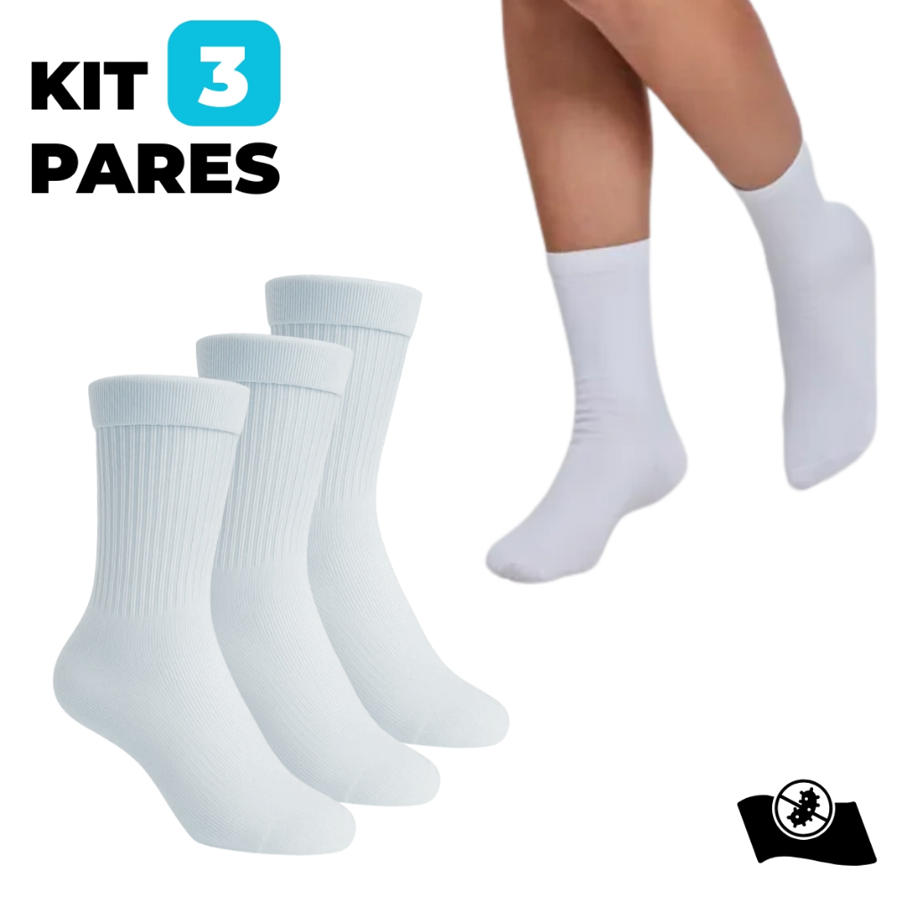 Kit 3 Pares Meias 38-46 Brancas Esportivas Crossfit Performance Anti-Odor Corrida e Bike em Oferta na Shopee