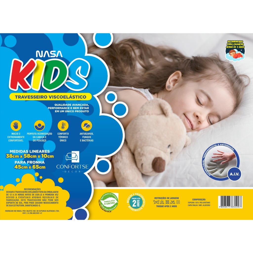 Travesseiro Infantil Viscoelástico Kids 2-12 Anos - Antialérgico Coluna Alinhada (Confortse)