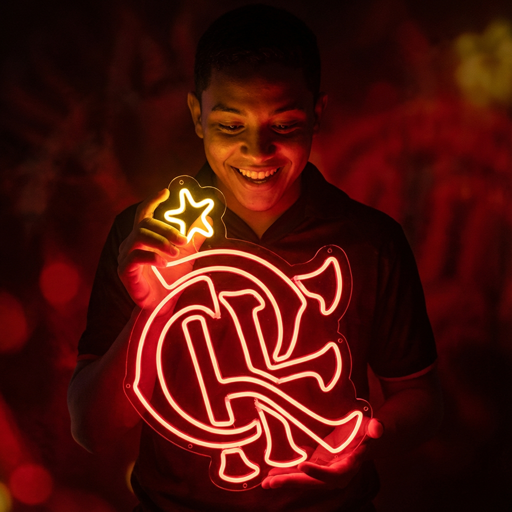 Painel Neon Personalizado acrílico 4mm "escudo flamengo CRF" 45cm x 53cm BIVOLT 110/220