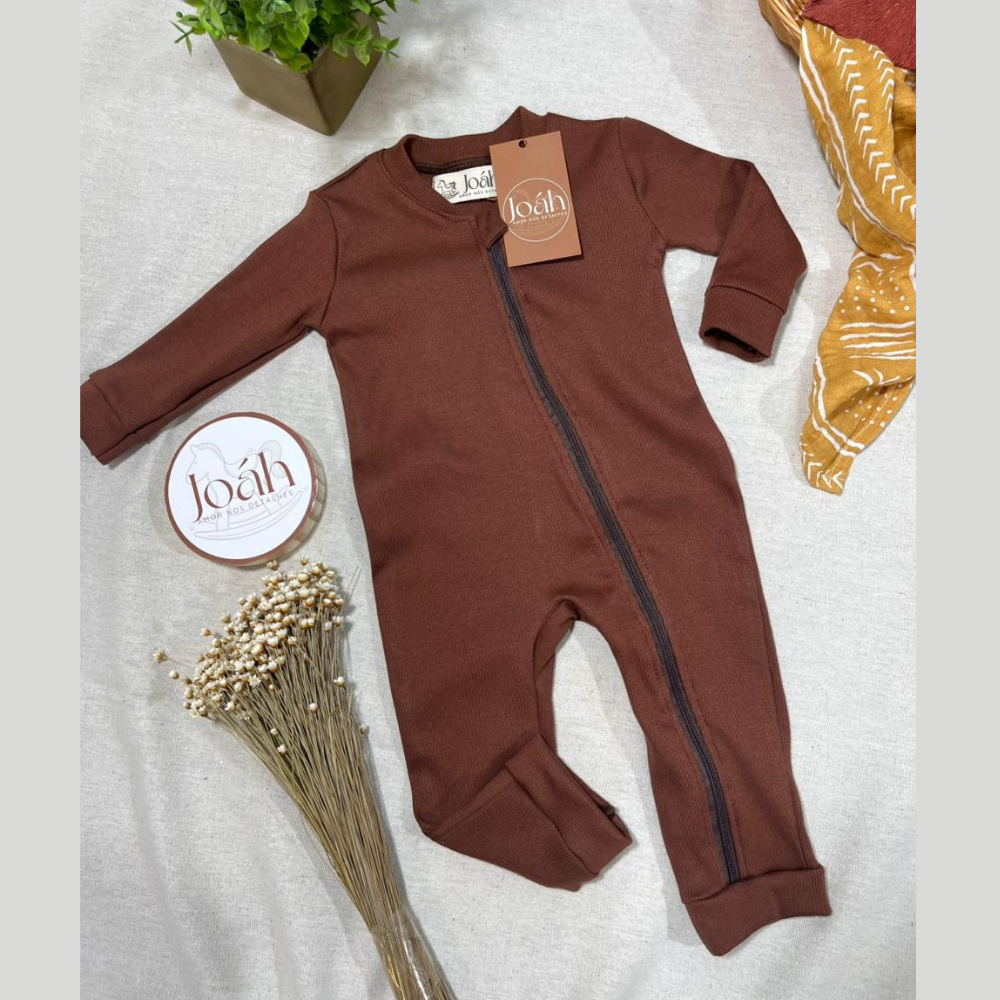 Macacão canelado bebe menina menino com ziper neutro minimalista enxoval algodão