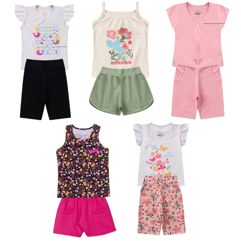 Kit de 2, 4 ou 10 Peças Conjunto de Roupa Infantil Feminina para Menina — foto 7