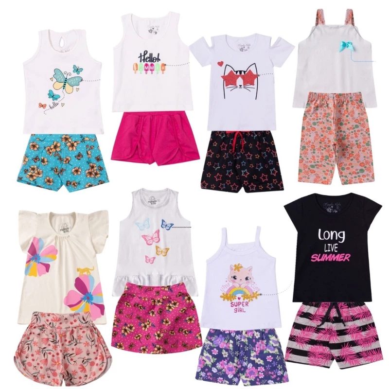 Kit de 2, 4 ou 10 Peças Conjunto de Roupa Infantil Feminina para Menina — foto 8