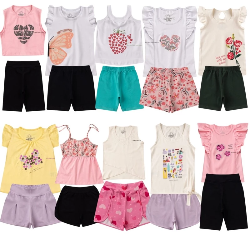 Kit de 2, 4 ou 10 Peças Conjunto de Roupa Infantil Feminina para Menina — foto 5