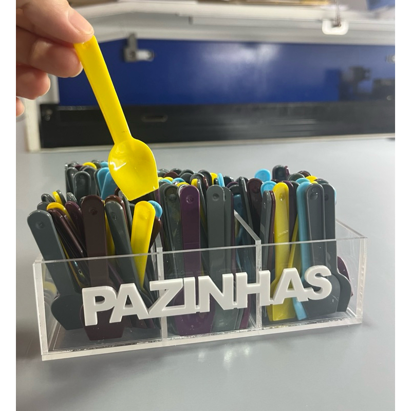 Porta pazinhas de sorvetes e açaí em acrílico cristal (16x13x4,8cm) em Oferta na Shopee