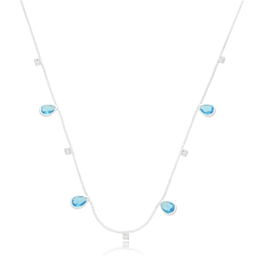 Choker pedras azuis e gota a prata 925