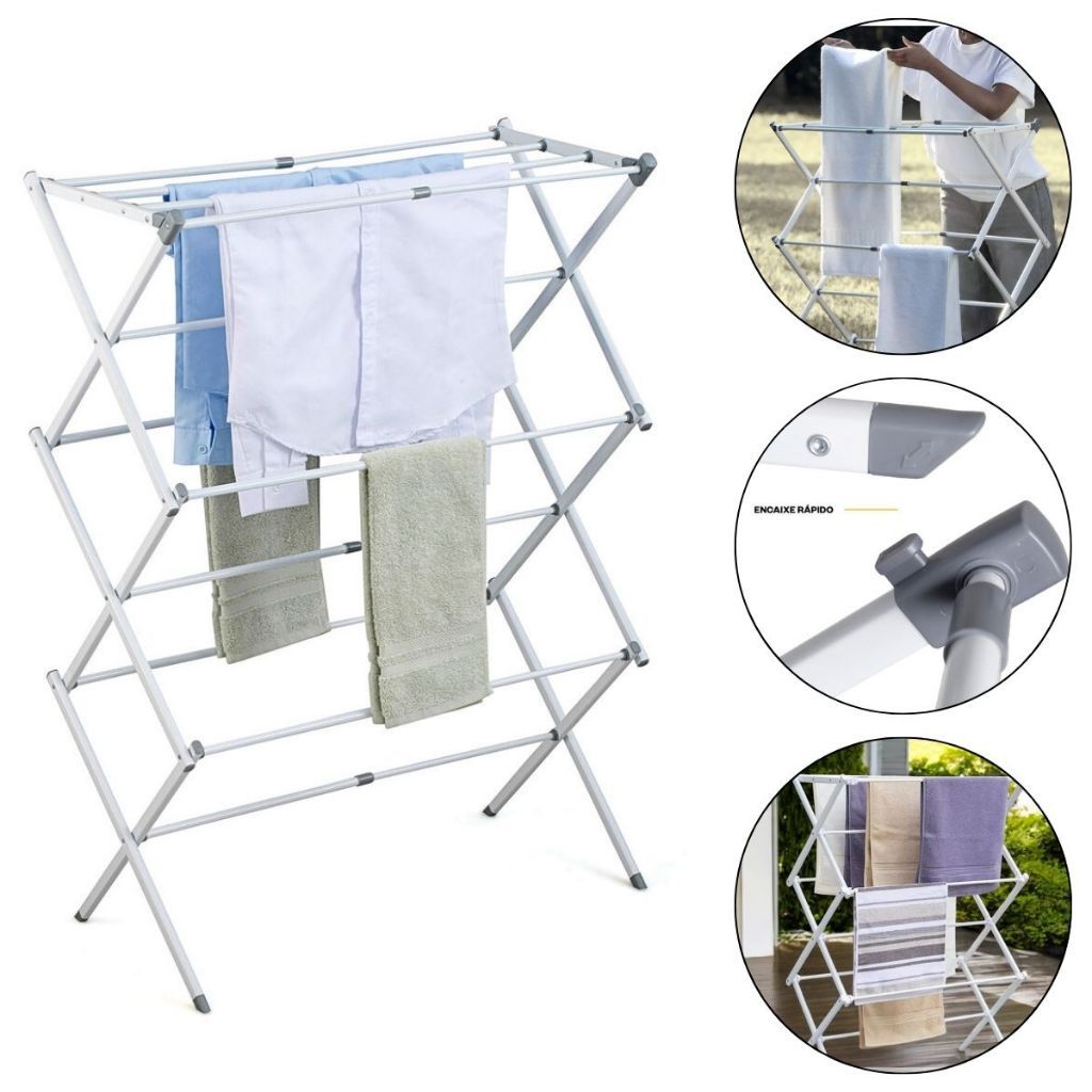 Varal de Chão Vertical Retrátil Extensível Dobrável Compacto Apartamento Casa - Powermaid em Oferta na Shopee