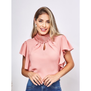 blusa social gola pérola bufante evangélica em Oferta na Shopee