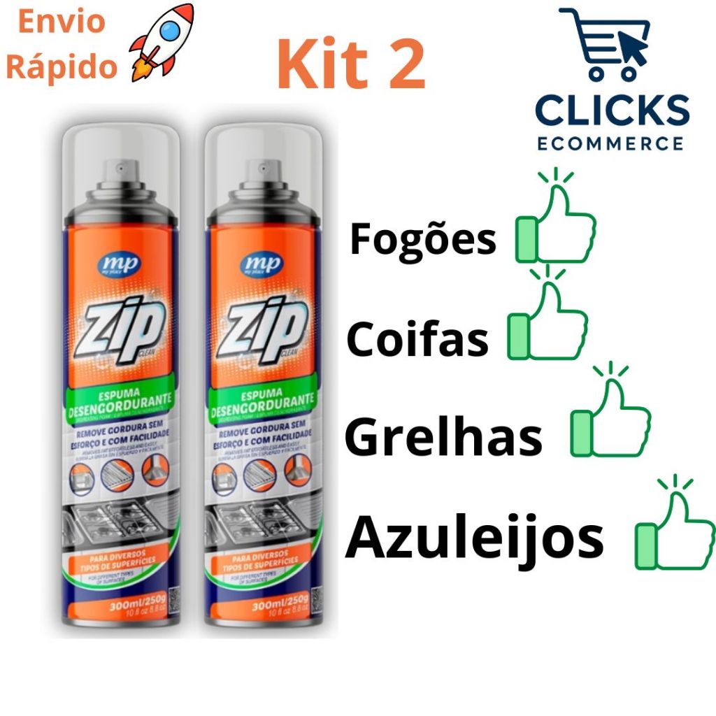 Kit 2 Espumas Desengordurantes Limpa Fogão Air Fryer Limpeza Profunda Zip Clean 300ml