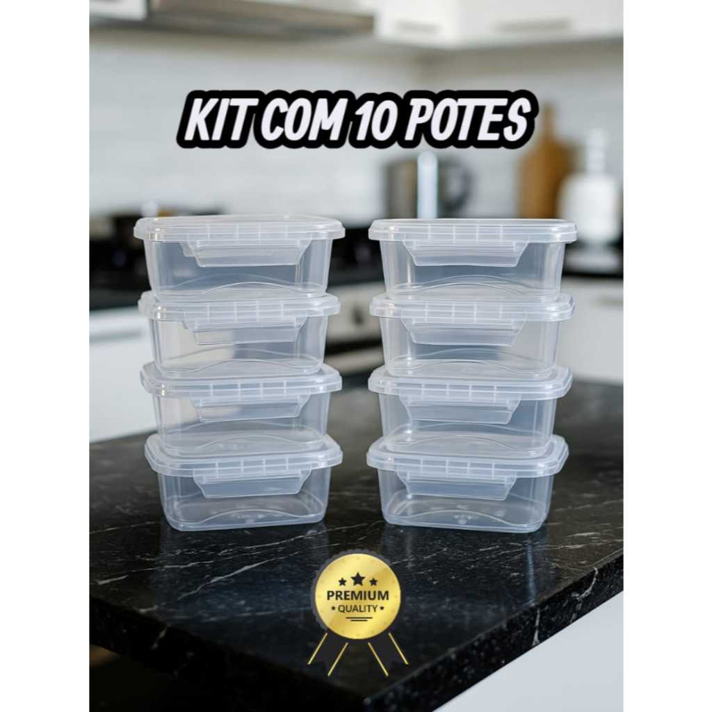 Kit 10 Marmitas BPA FREE 800ML  herméticos com travas laterais | marmita, presente, organizador. em Oferta na Shopee