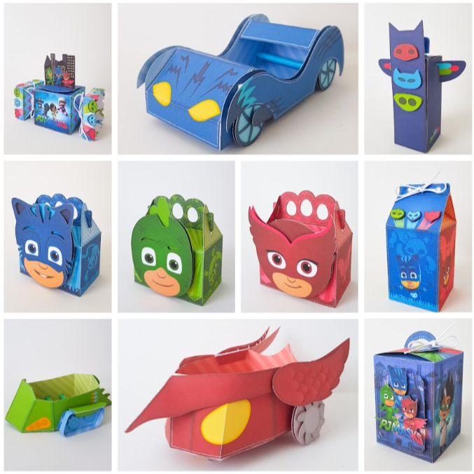 Kit Festa PJ MASKS MENINA| MENINO Personalizado | Lembrancinhas | Festa | Aniversário |  Milk Pirâmide| PEGUE E MONTE