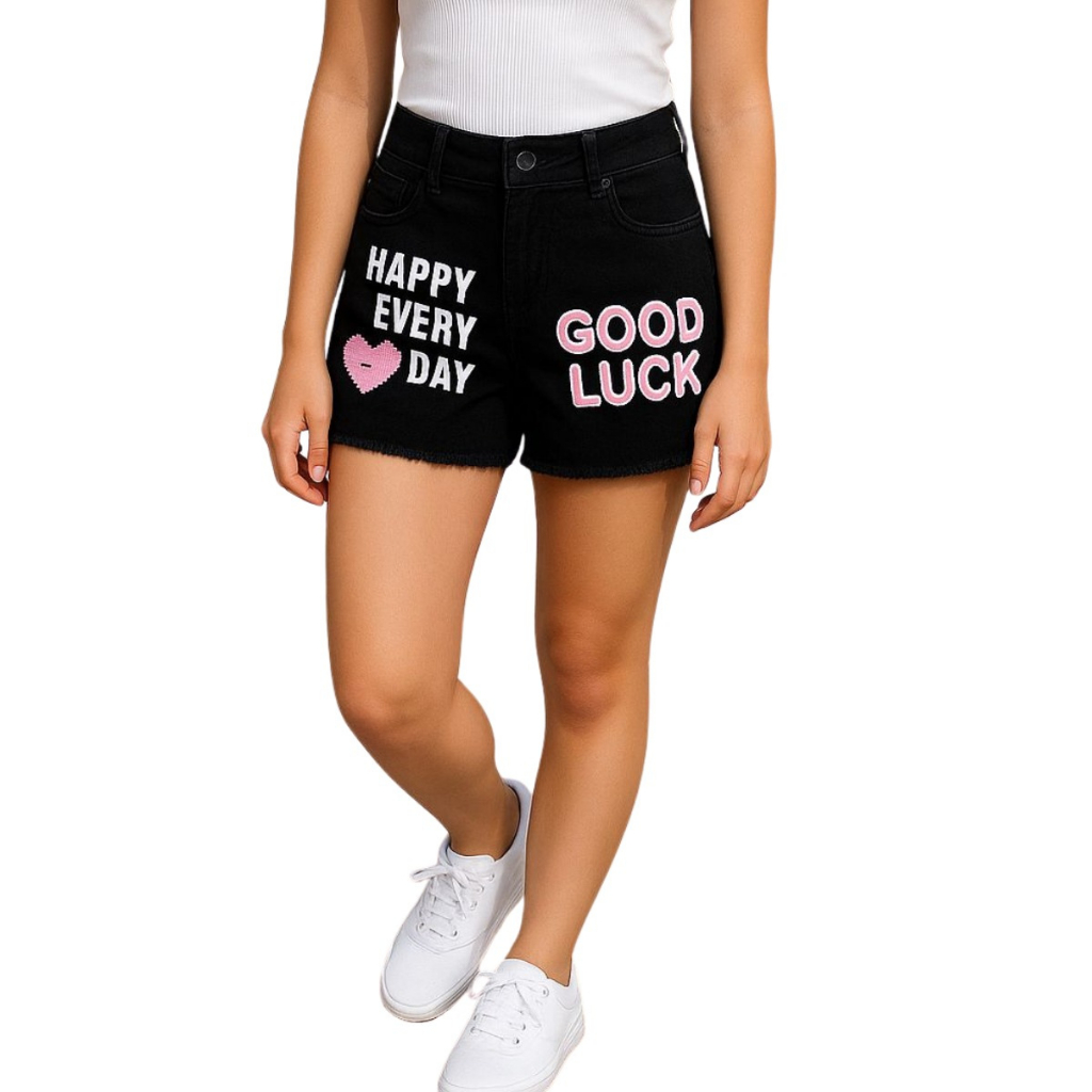 Short Feminino Jeans Estampado Infantil Juvenil