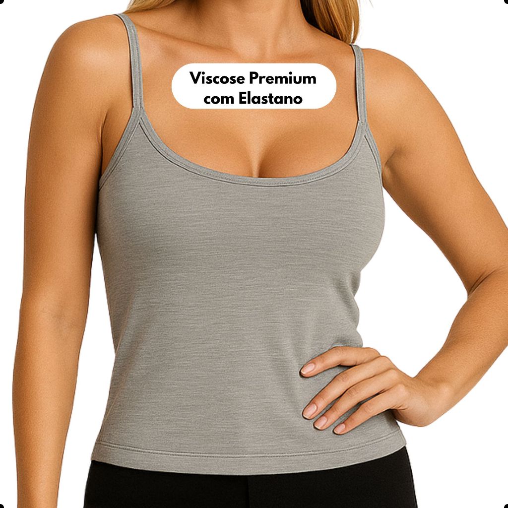 Regata Feminina Alcinha Viscose Premium com Elastano Básica Confortável P ao GG