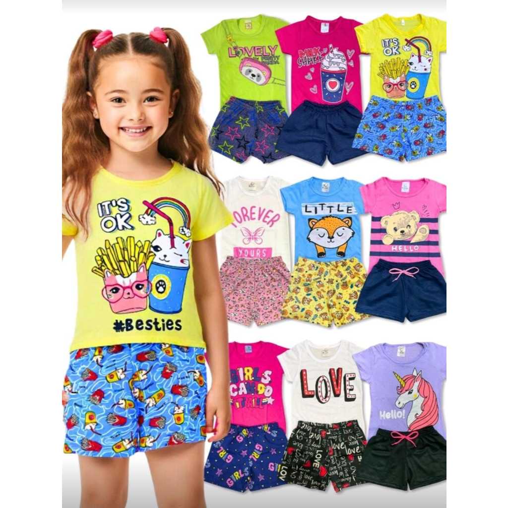 Kit de 2, 4 ou 10 Peças Roupa Infantil Menina Conjunto Verão Criança Feminino Tamanho 1 ao 14 em Oferta na Shopee