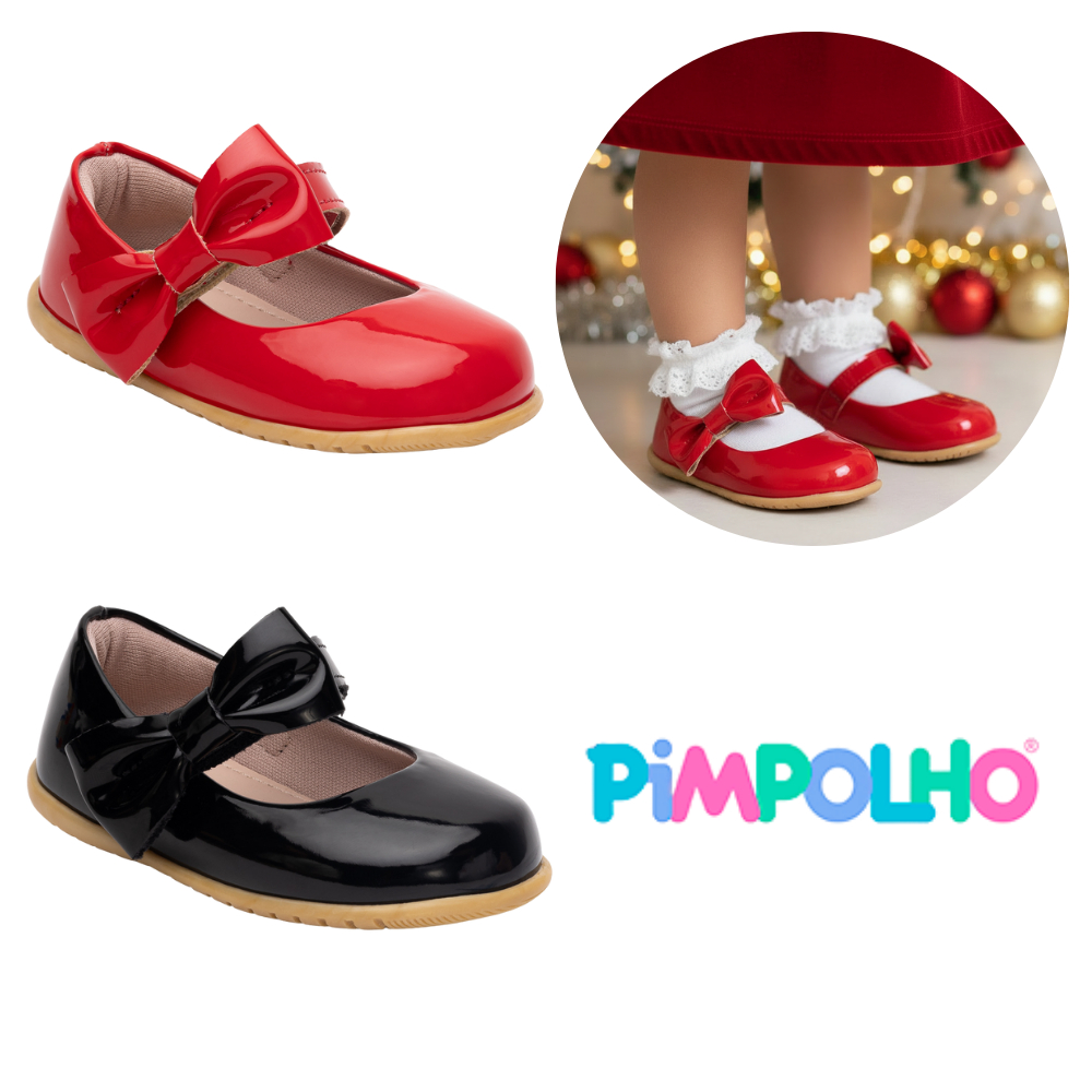 Sapatilha Infantil Laço Bebe Menina Festa Natal Casamento Vermelha Preta Confortavel Pimpolho