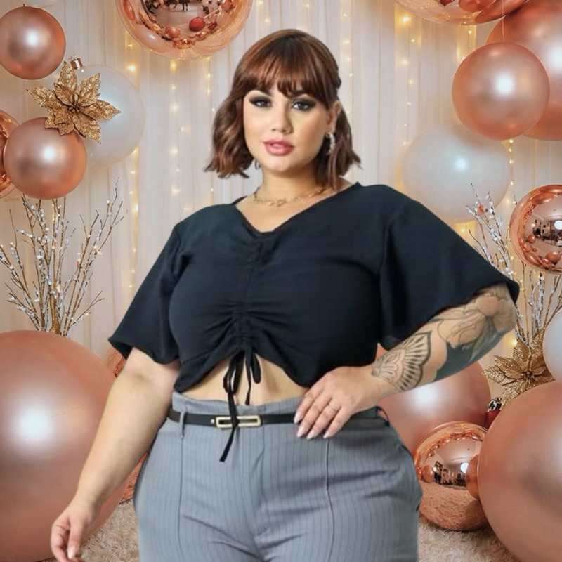 Blusa Cropped Ajustável Plus Size Feminina – Tamanho EXG em Oferta na Shopee