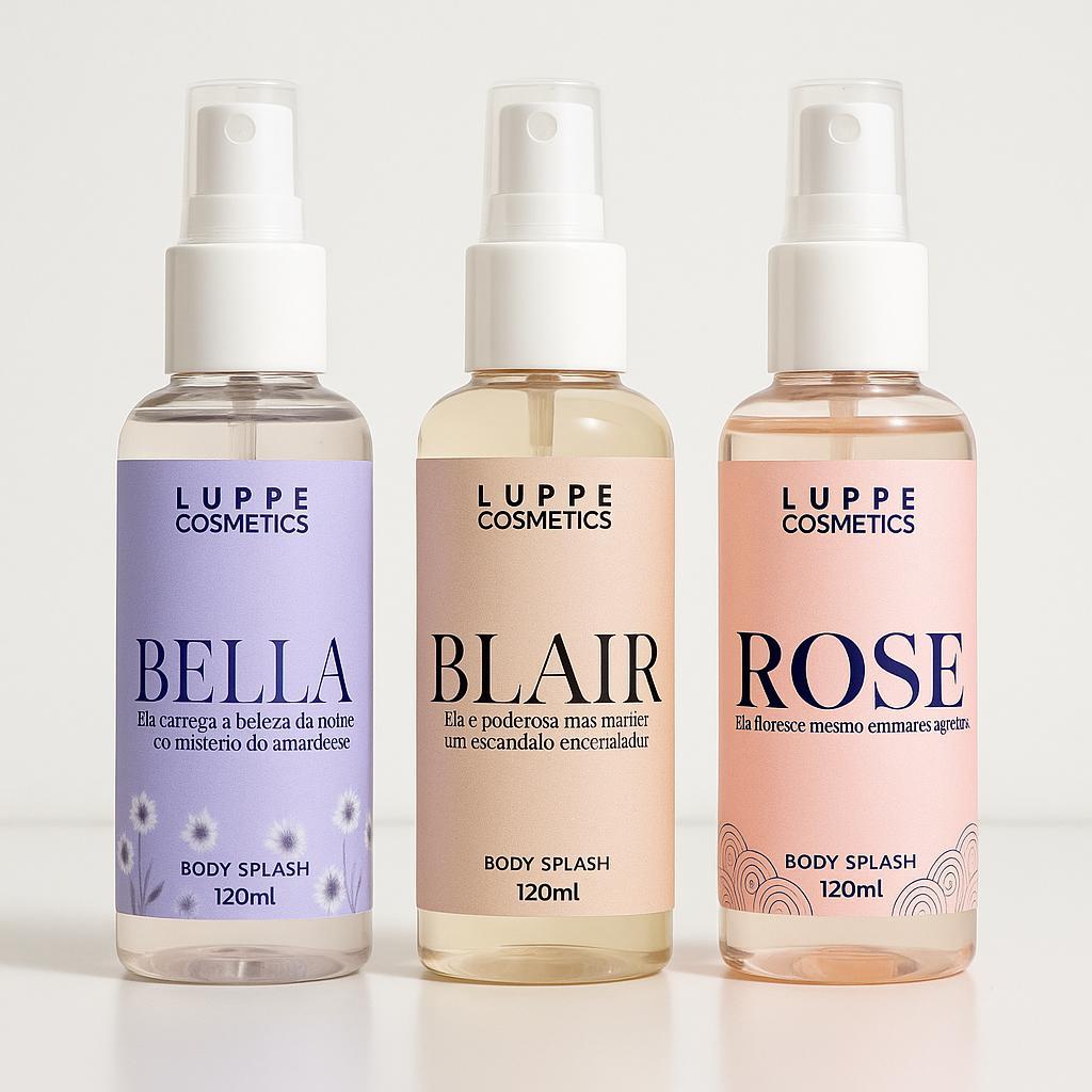 Kit 3 Body Splash Feminino Bella, Blair e Rose- Spray Corporal Alta fixação, perfumaria fina- 120ml