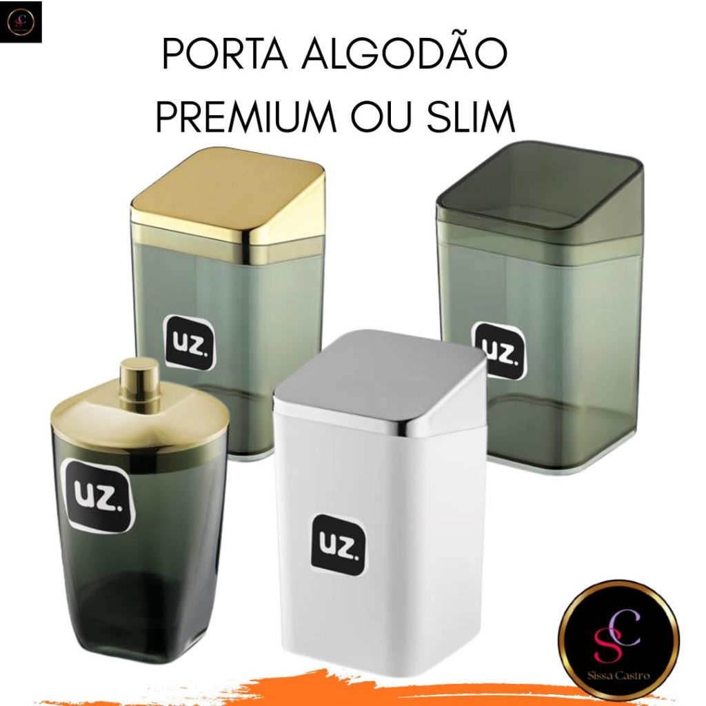 Porta Algodão e Cotonete Premium / Slim transparente - UZ Utilidades
