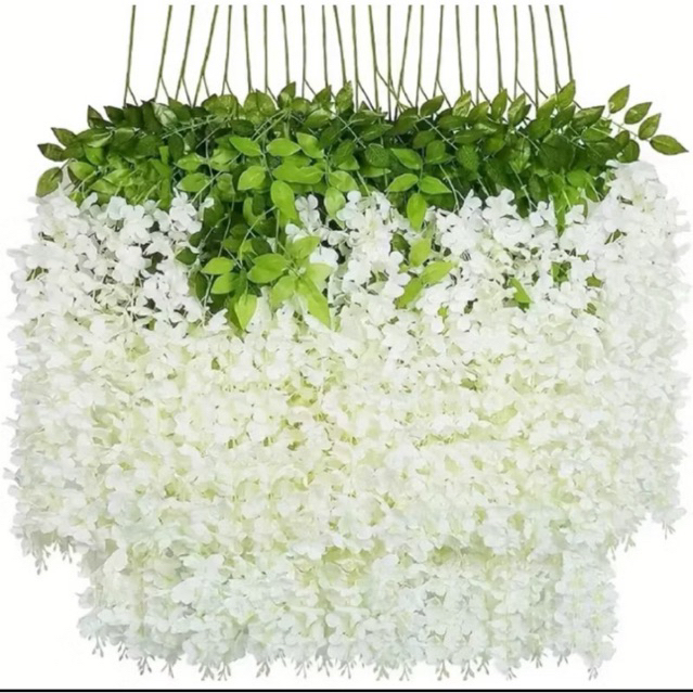 Kit 12/24/36/48 Pendente Glicínia Branca – Flor Artificial Decoração, Parede, Arco de Casamento, Cerejeira Artificial