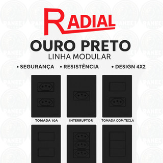 Tomada e Interruptor Radial Ouro Preto 4x2 | 10A / 20A | Tomada 10A | Tomada 20A | Tomada com Tecla
