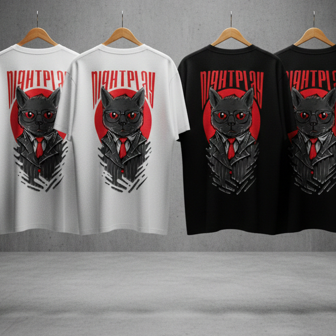 Camiseta Personalizada Oversized Unissex Cat Nightplay Gato Terno Streetwear