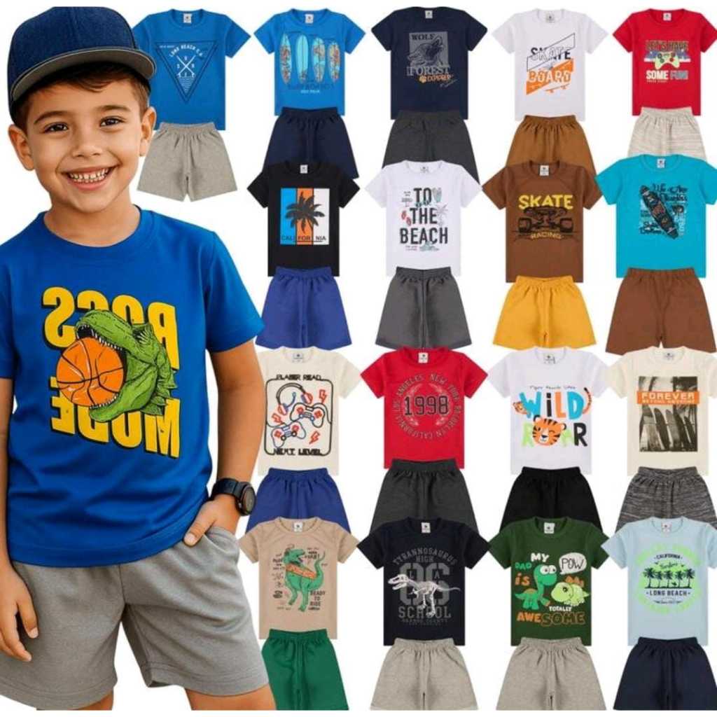 Kit 6 Peças Conjunto Masculino Infantil e Juvenil 1 ao 14