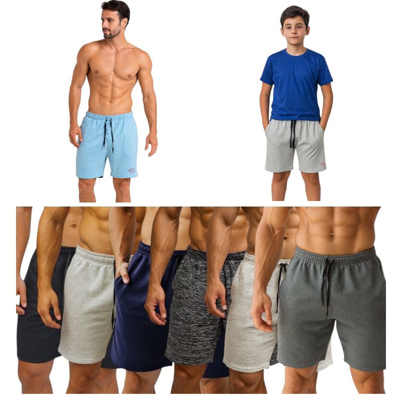 Kit 3 Shorts Bermuda Margedon Moletom Masculina Adulto Infantil Juvenil